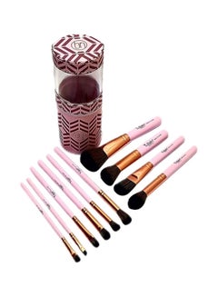 10-Piece Makeup Brush With Cup Holder Set Pink/Gold/Brown - v1597236632/N39681862A_2