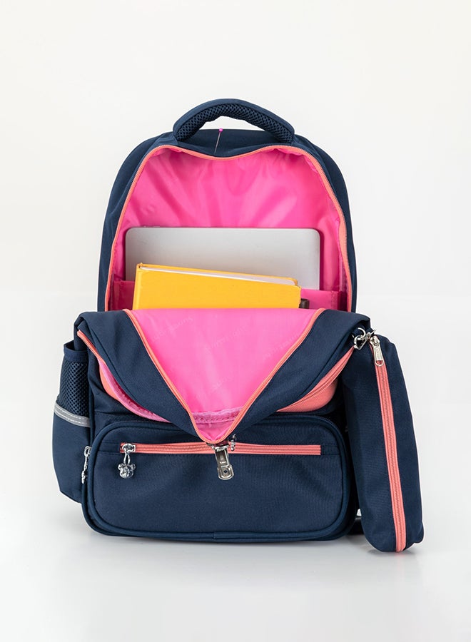 Kids School Backpack With Pencil Pouch Deep Blue/Light Orange  - Image 4