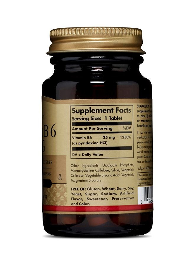 Solgar Vitamin B6 25 mg Dietary Supplement - 100 Tablets - Image 2