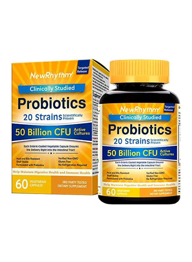 NewRhythm Probiotics 20 Strains 50 Billion CFU Supplement - 60 Vegetarian Capsules - Image 1
