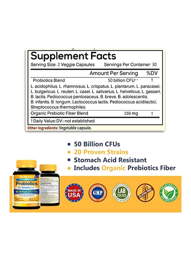 NewRhythm Probiotics 20 Strains 50 Billion CFU Supplement - 60 Vegetarian Capsules - Image 3