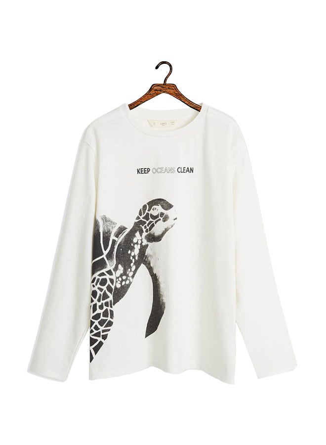 MANGO - Front Print Long Sleeve T-Shirt White - Image 1