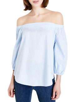 NEW LOOK Classic Style Cotton Bardot Top Blue  - Image 1