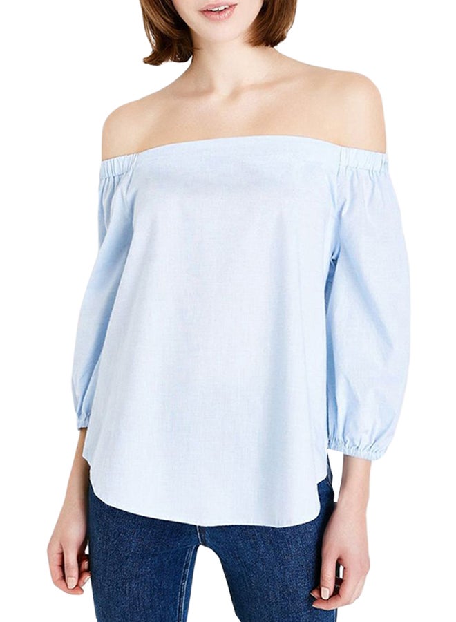 NEW LOOK Classic Style Cotton Bardot Top Blue  - Image 1