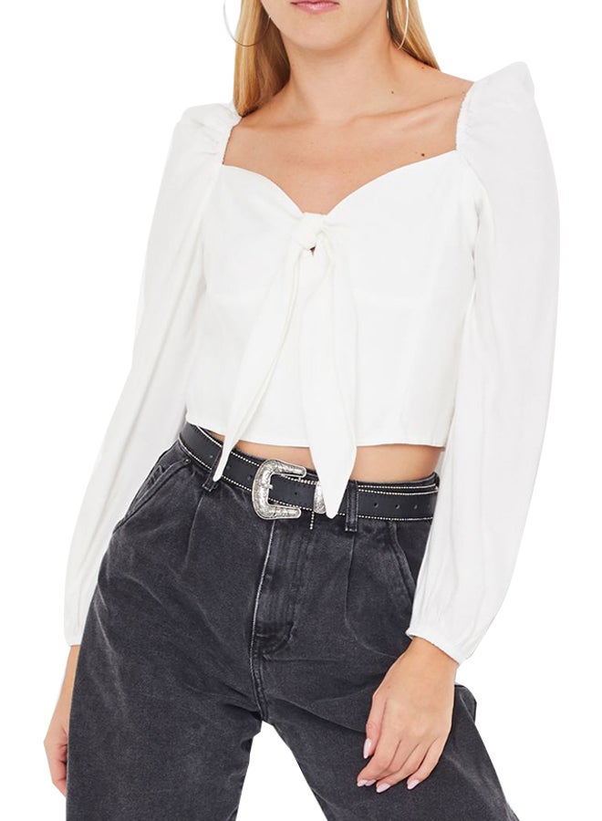 High Streets - Classic Style Puffed Sleeve Blouse White - Image 1
