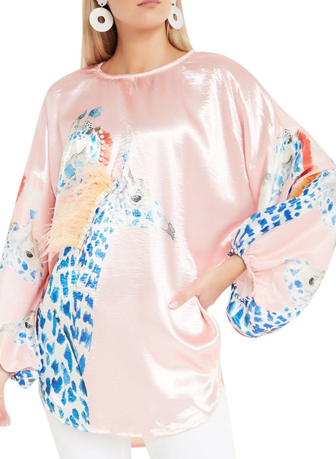 High Streets Multi Embellished Bell Sleeve Top Pink  - Image 1