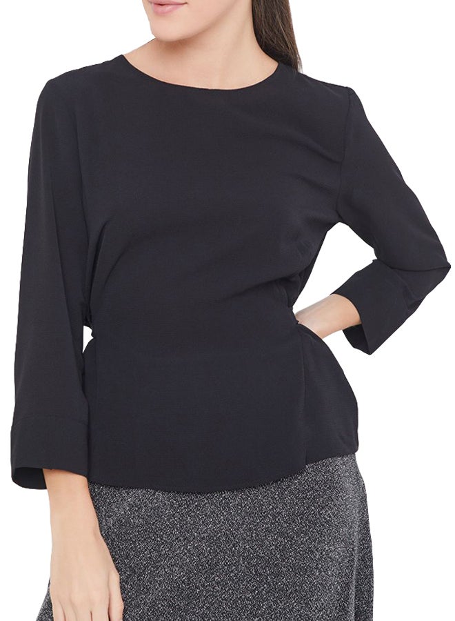 Jacqueline de Yong Keyhole Back Tie Waist Top Black  - Image 2
