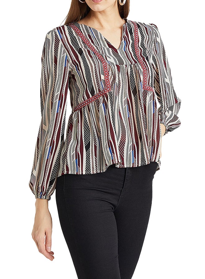 Jacqueline de Yong Embroidered Trim Striped Blouse Multicolour  - Image 1