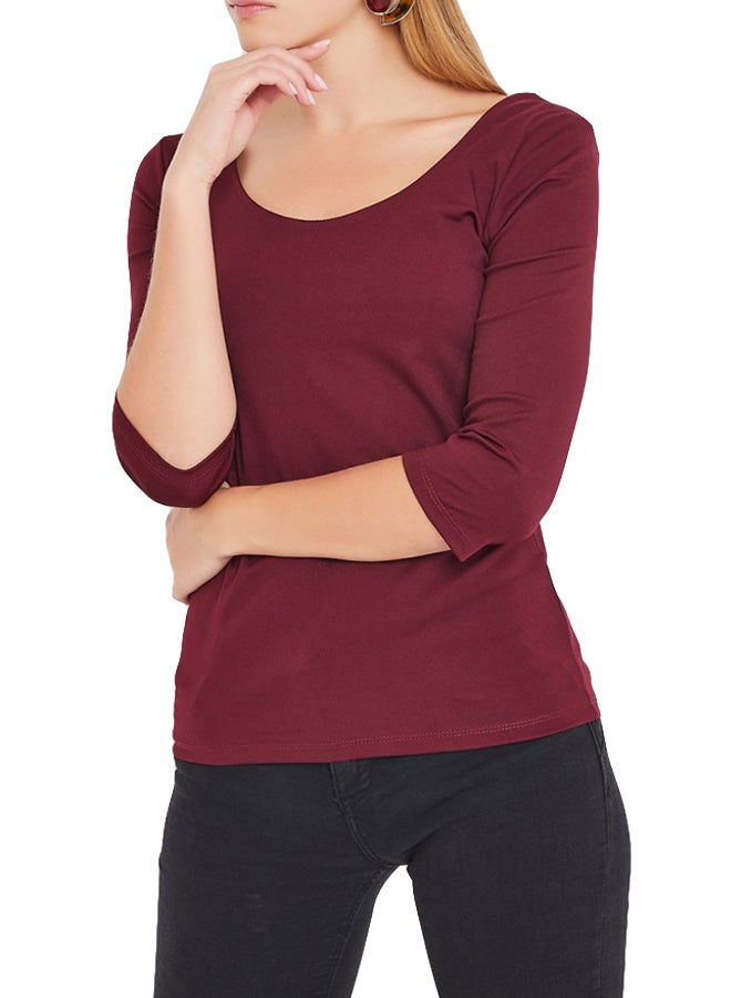 High Streets - Classic Style Scoop Neck Blouse Burgundy - Image 1