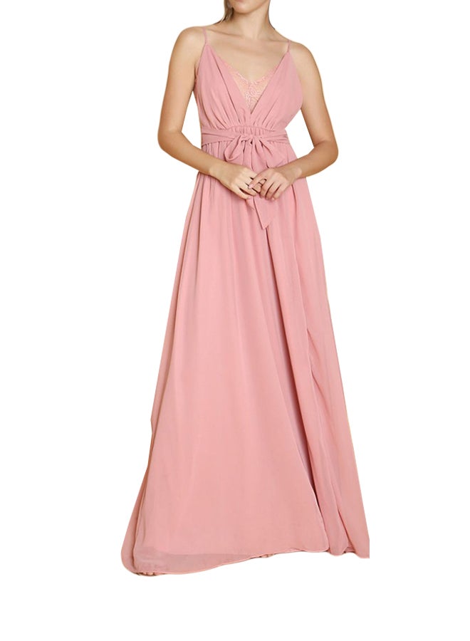 أريا فستان بحزام مزين بتفاصيل من الدانتيل باودر بينك - Image 1