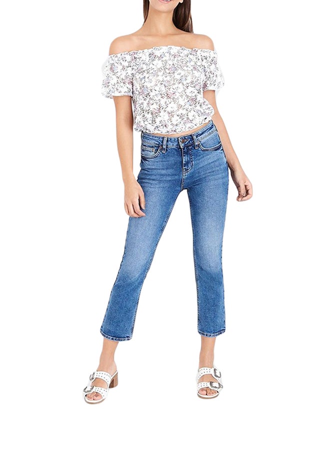 NEW LOOK Floral Lace Bardot Top White  - Image 1
