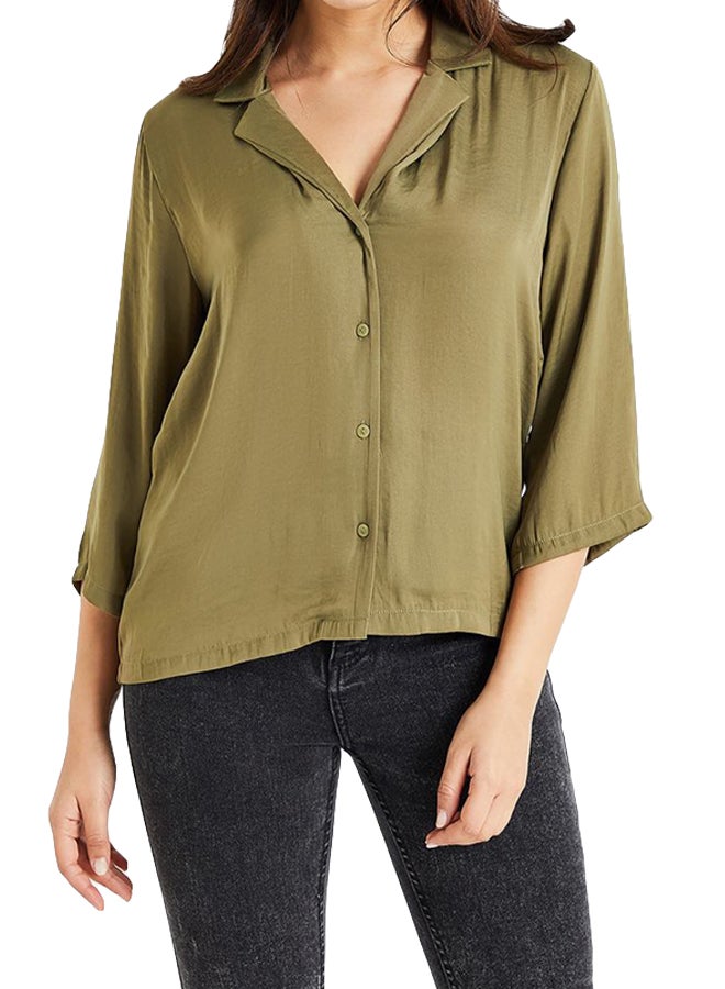 Jacqueline de Yong - Classic Style Basic Camp Shirt Olive - Image 1