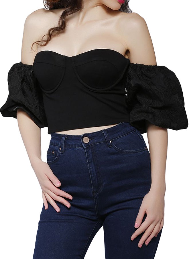LOST INK Puff Sleeve Bustier Top Black  - Image 1