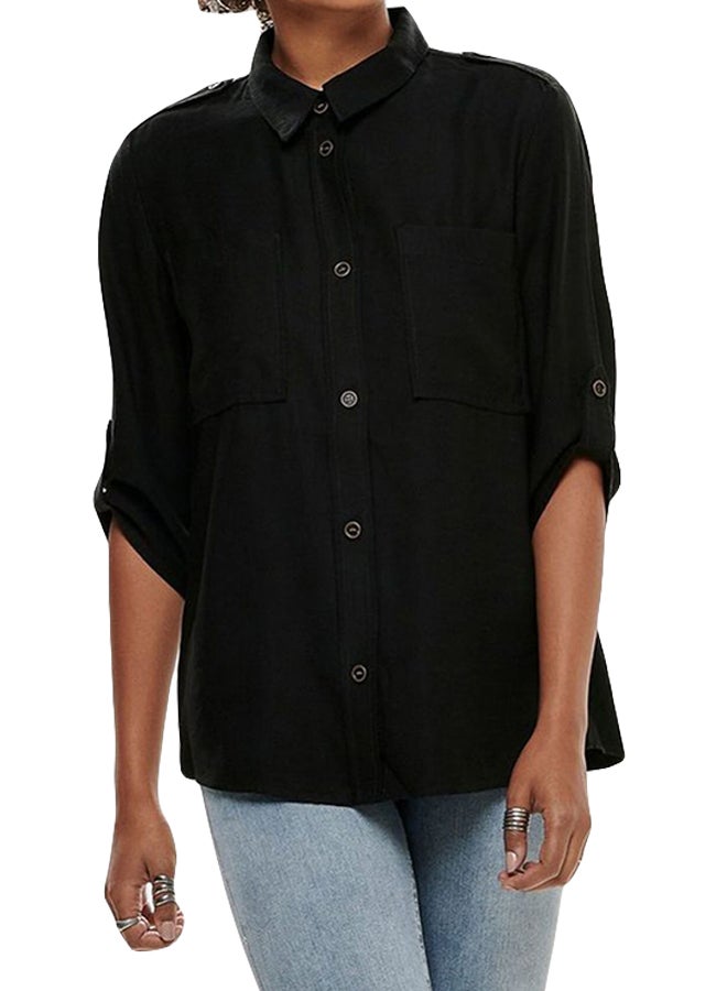 Jacqueline de Yong - Classic Style Roll Sleeve Shirt Black - Image 1