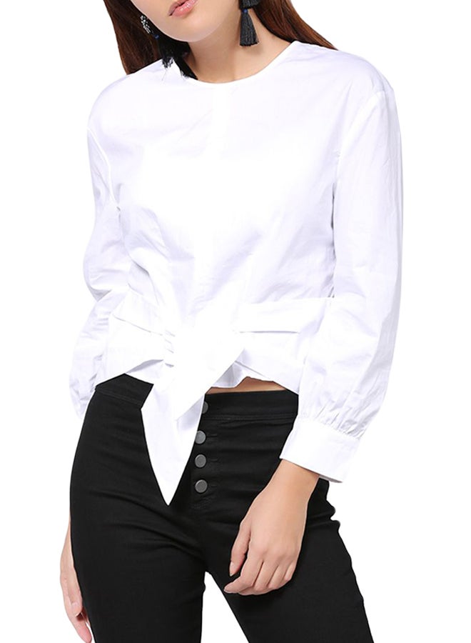 LOST INK Bow Hem Long Sleeve Blouse White  - Image 1