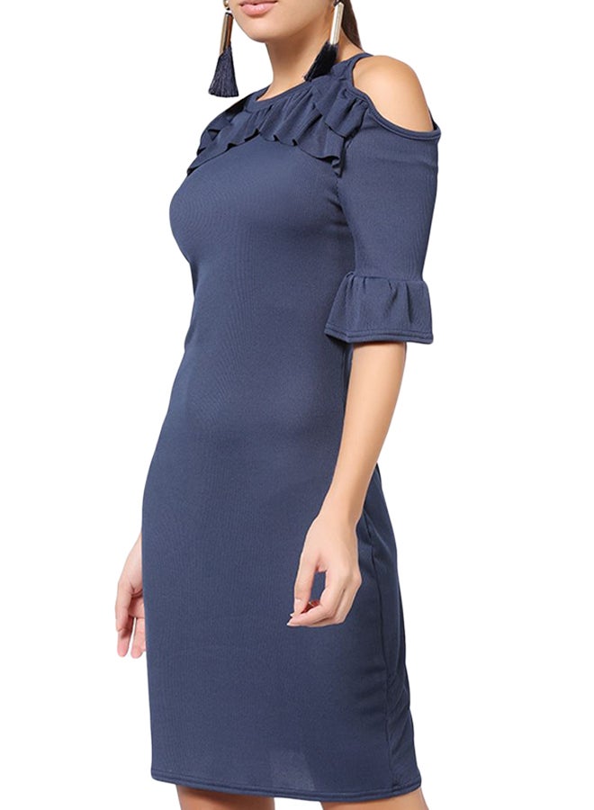 LOST INK - Jersey Bell Sleeve Bodycon Dress Navy - Image 1