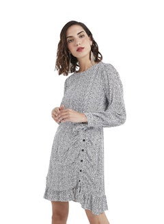 LOST INK Animal Print Mini Long Sleeve Dress Grey  - Image 2