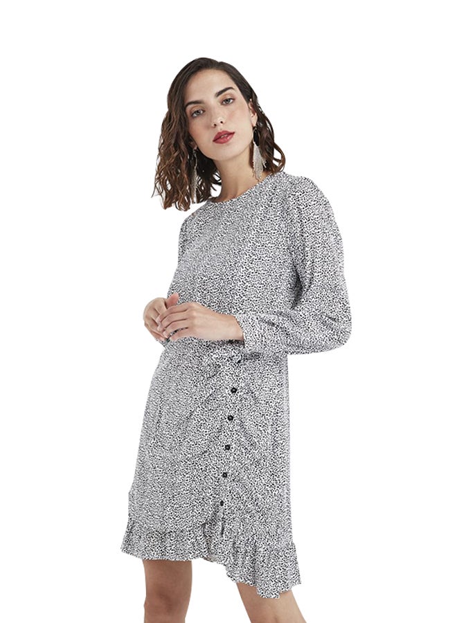 LOST INK - Animal Print Mini Long Sleeve Dress Grey - Image 1