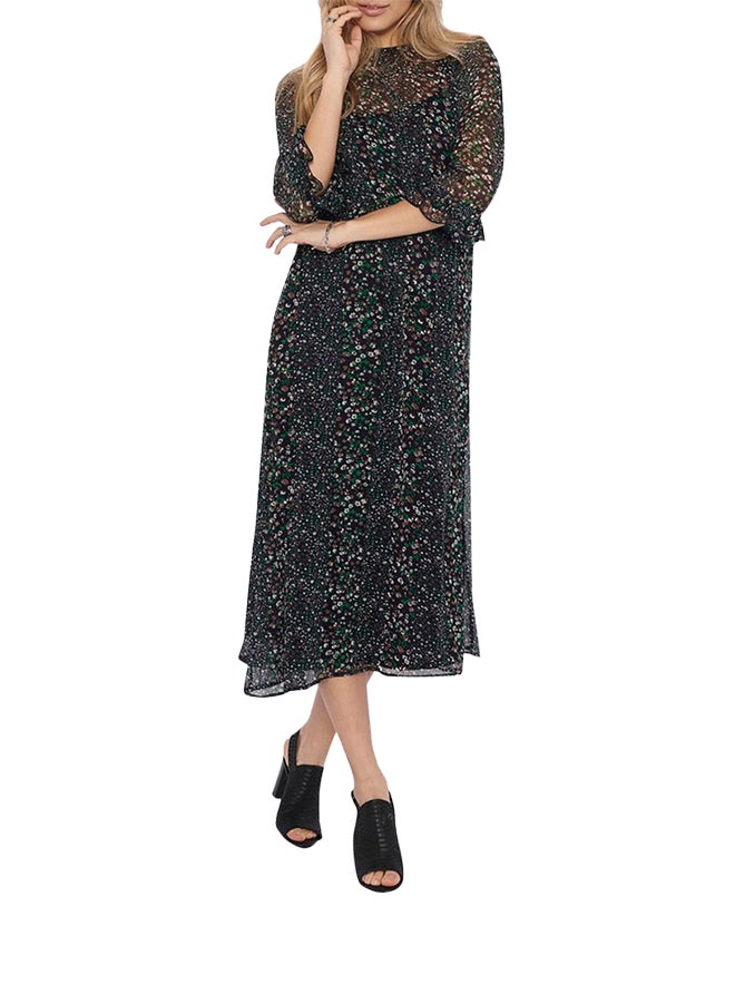 Jacqueline de Yong - Sheer Floral Three-Quarter Sleeve Dress Navy - Image 1