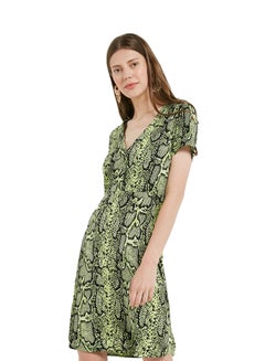 Snake Print  Short Sleeve Midi Dress Green - v1597258371/N23085440V_1