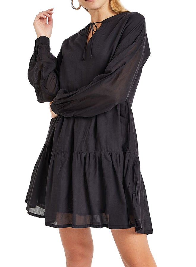 ONLY - Lace Trim Tiered Long Sleeve Dress Black - Image 1