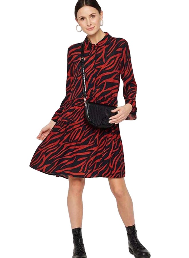 PIECES Caro Long Sleeve Dress Red/Black  - Image 2