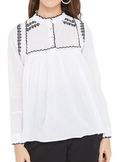 Embroidered Long Sleeve Top White