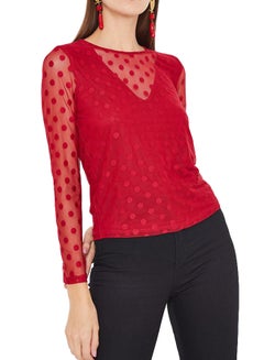 ONLY Sheer Dot Overlay Blouse Red  - Image 1
