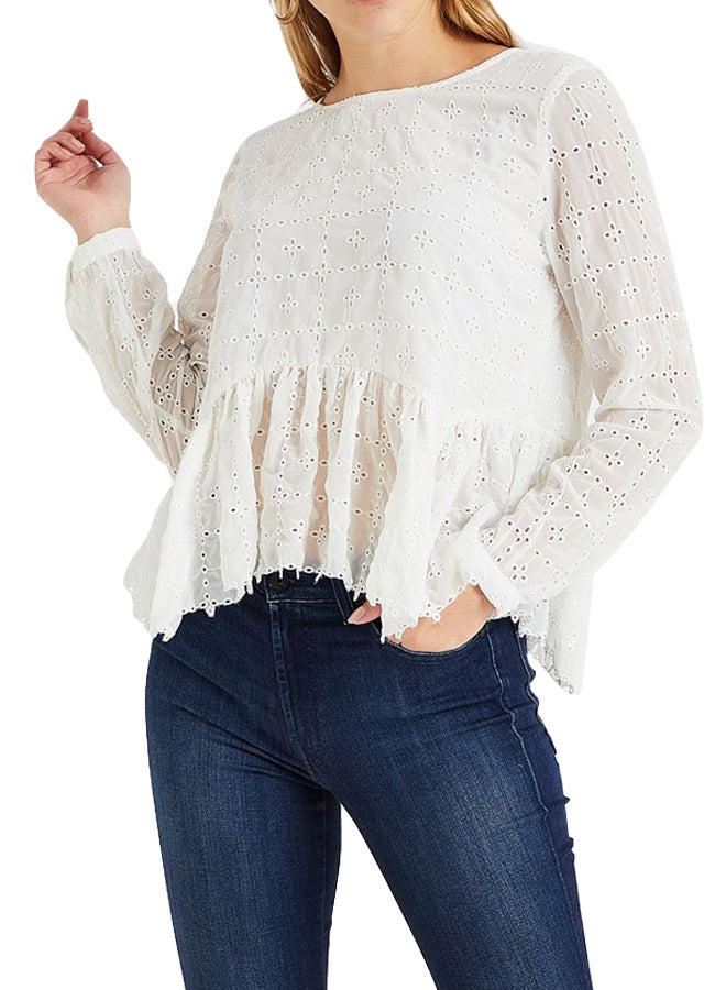 ONLY - Embroidered Lace Long Sleeve Blouse White - Image 1