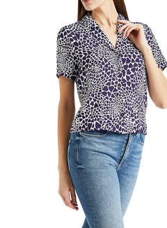 ONLY Multi Heart Print Camp Shirt Navy/White  - Image 1