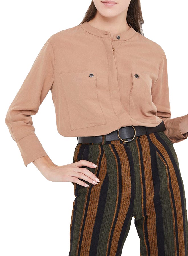 Stock Buttoned Dual Pocket Shirt Beige - Image 1