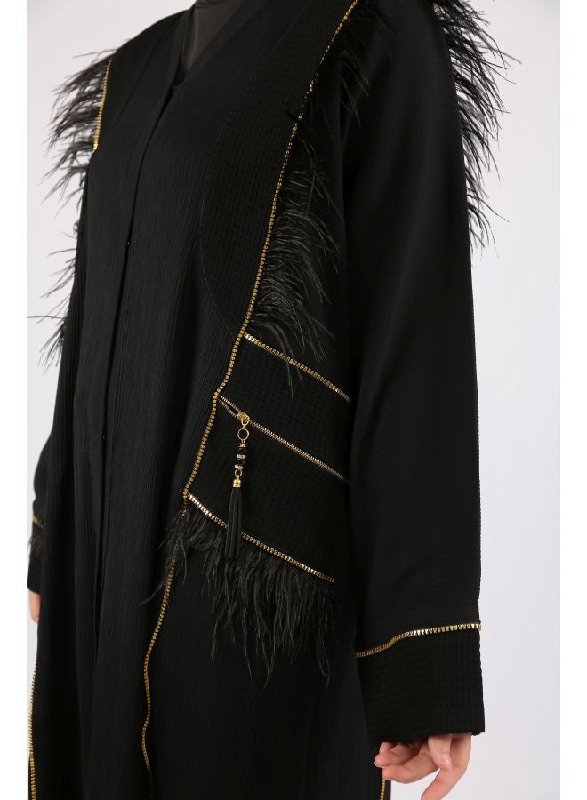 Long Sleeve Abaya Black/Gold - Image 3
