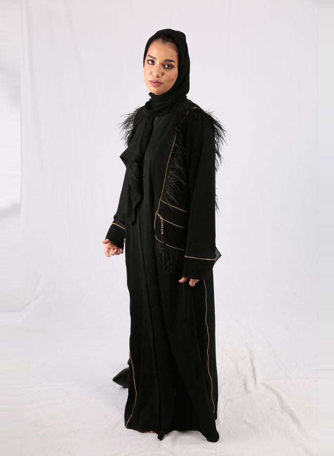 عباية بأكمام طويلة أسود/ذهبي - Image 1