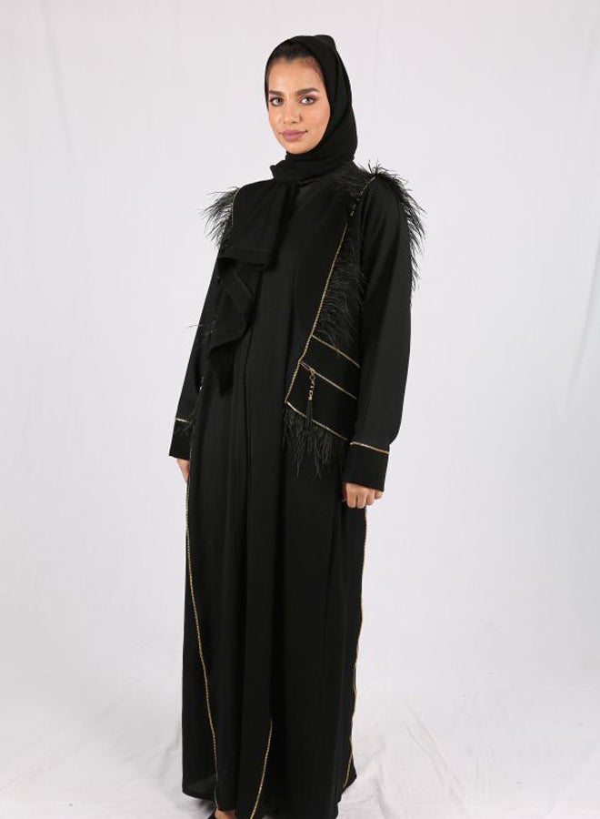 عباية بأكمام طويلة أسود/ذهبي - Image 5