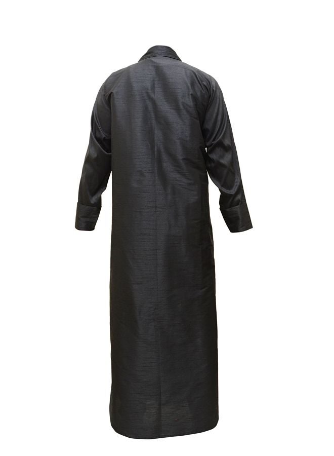 عباية مطرزة مورقة أسود/ذهبي - Image 3