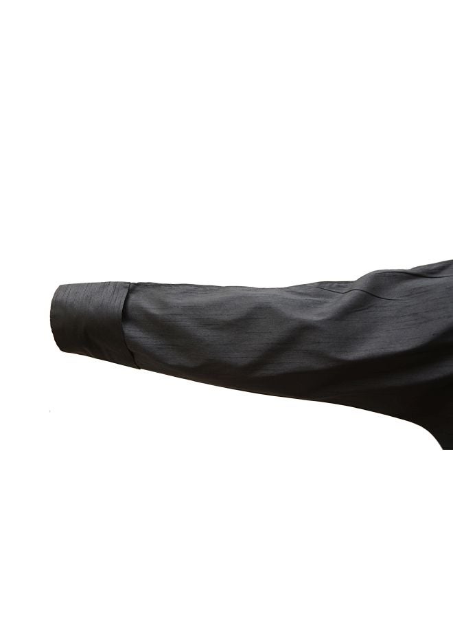 عباية مطرزة مورقة أسود/ذهبي - Image 4