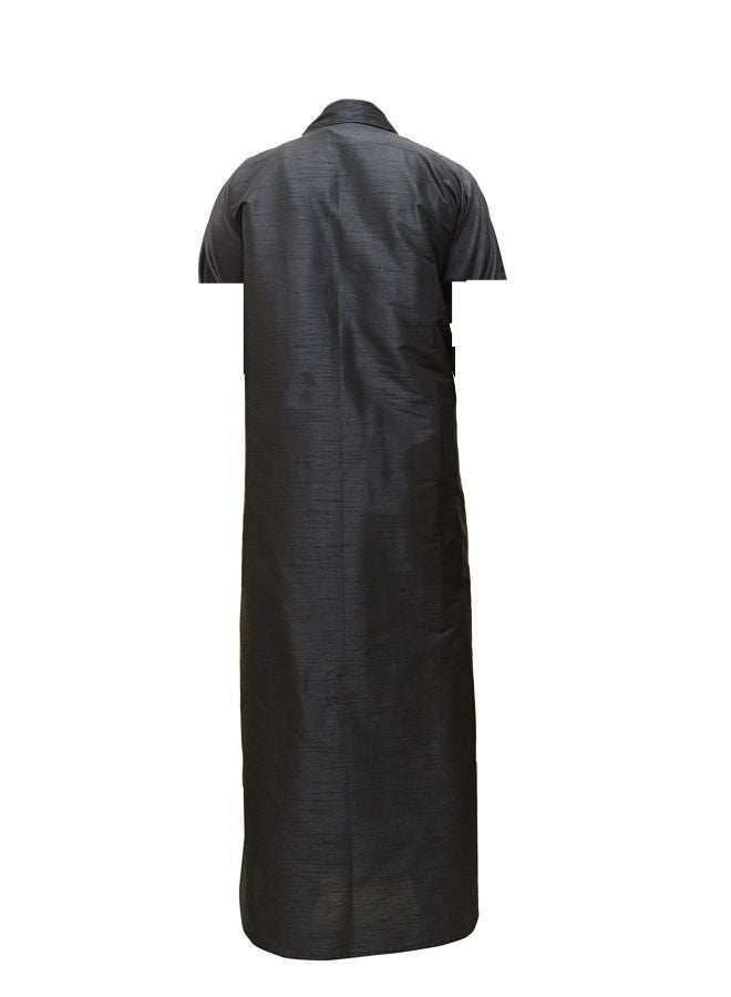 V-Neck Embroidered Abaya Grey/Black - Image 2