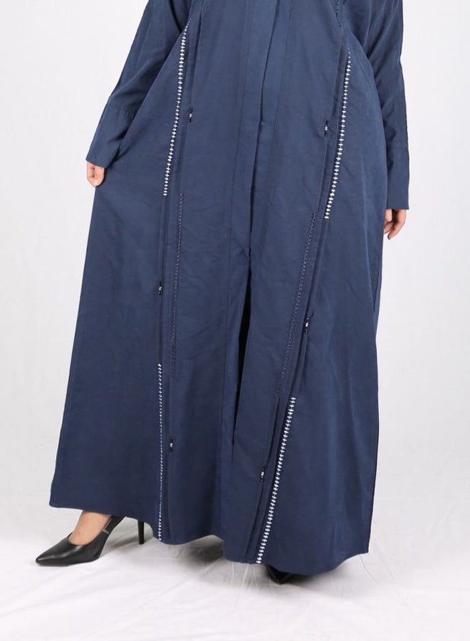 Embroidered Pleated Chamois Abaya Blue/White - Image 2