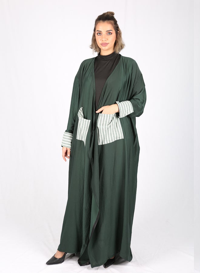 Embroidered Linen Abaya Green/Grey/Black - Image 1