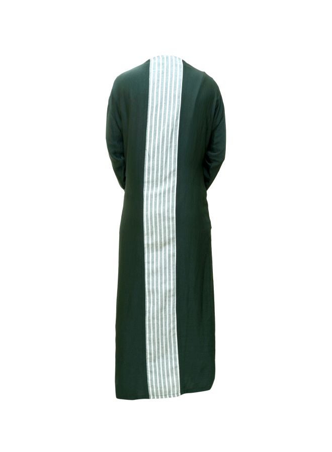 Embroidered Linen Abaya Green/Grey/Black - Image 2