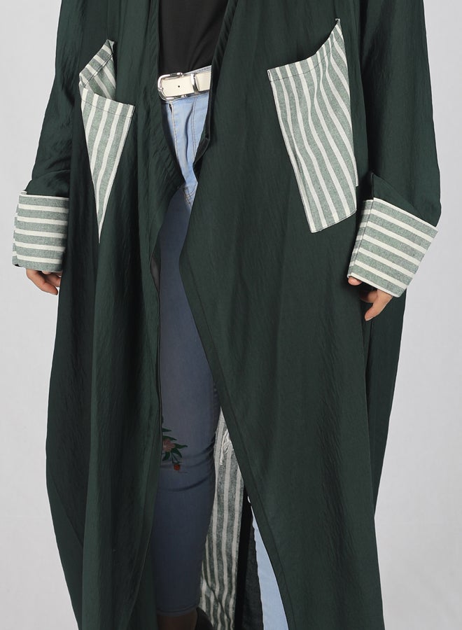 Embroidered Linen Abaya Green/Grey/Black - Image 3