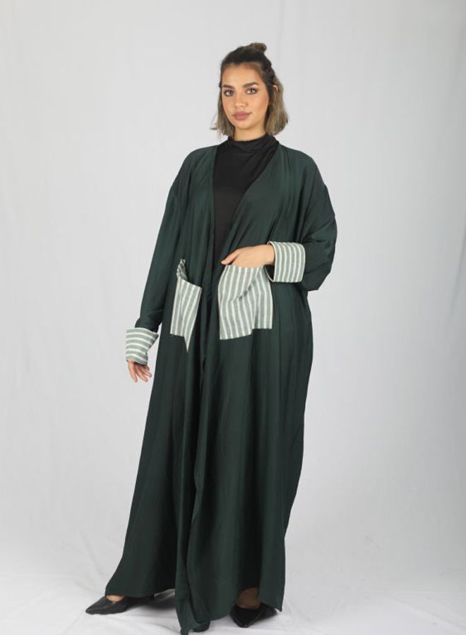 Embroidered Linen Abaya Green/Grey/Black - Image 4