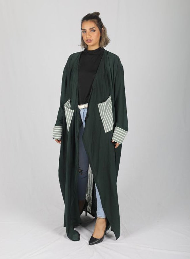Embroidered Linen Abaya Green/Grey/Black - Image 3