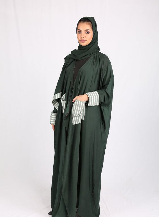 Embroidered Linen Abaya Green/Grey/Black - Image 5