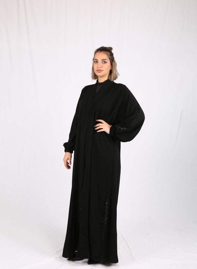 عباية مطرزة برقبة عالية أسود - Image 1