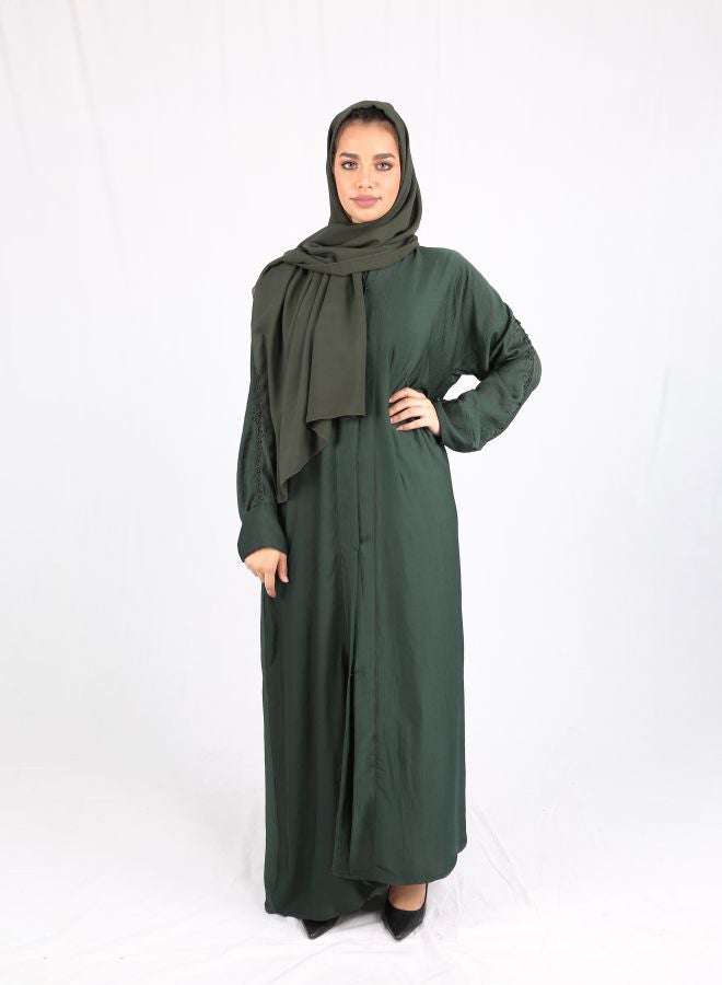 Embroidered High Neck Abaya Green  - Image 1