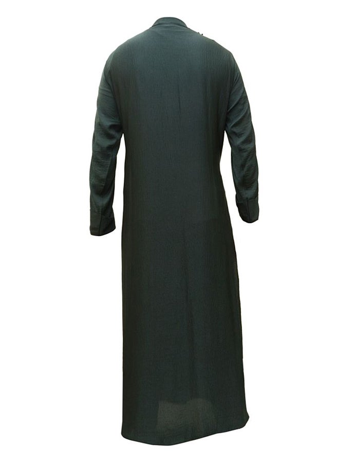 Embroidered High Neck Abaya Green  - Image 2
