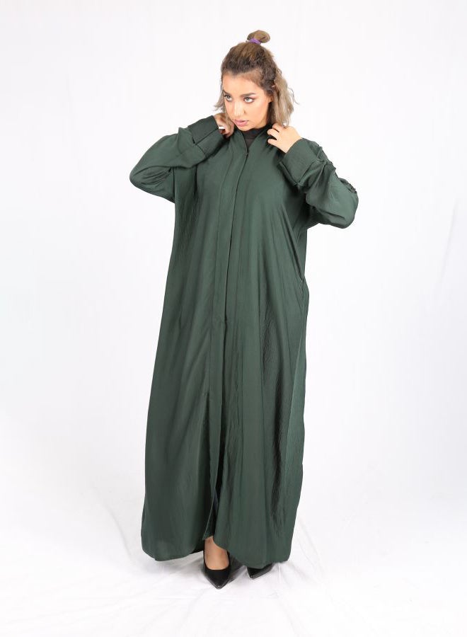 Embroidered High Neck Abaya Green  - Image 4