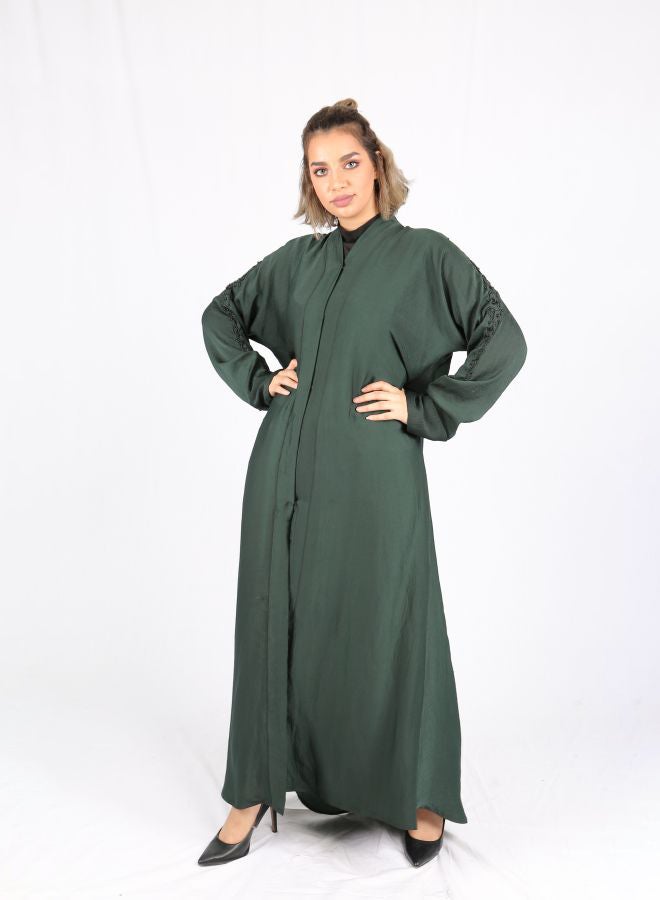 Embroidered High Neck Abaya Green  - Image 5