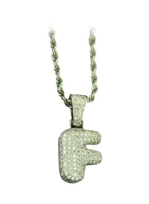 Zinc Alloy Stone Studded English Letter F Design Twist Chain Pendant Necklace